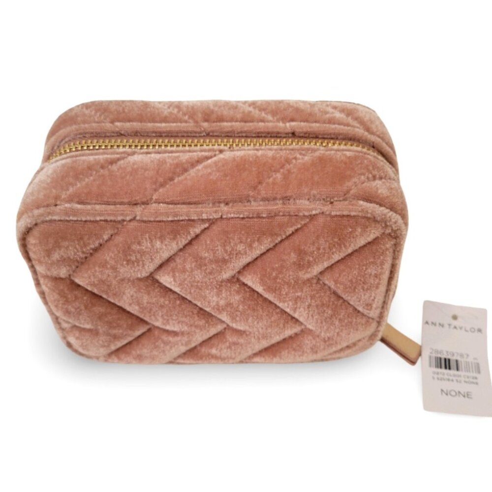 Ann Taylor Quilted Velvet Travel Jewelry Case + Vintage Rose Earrings | NWT